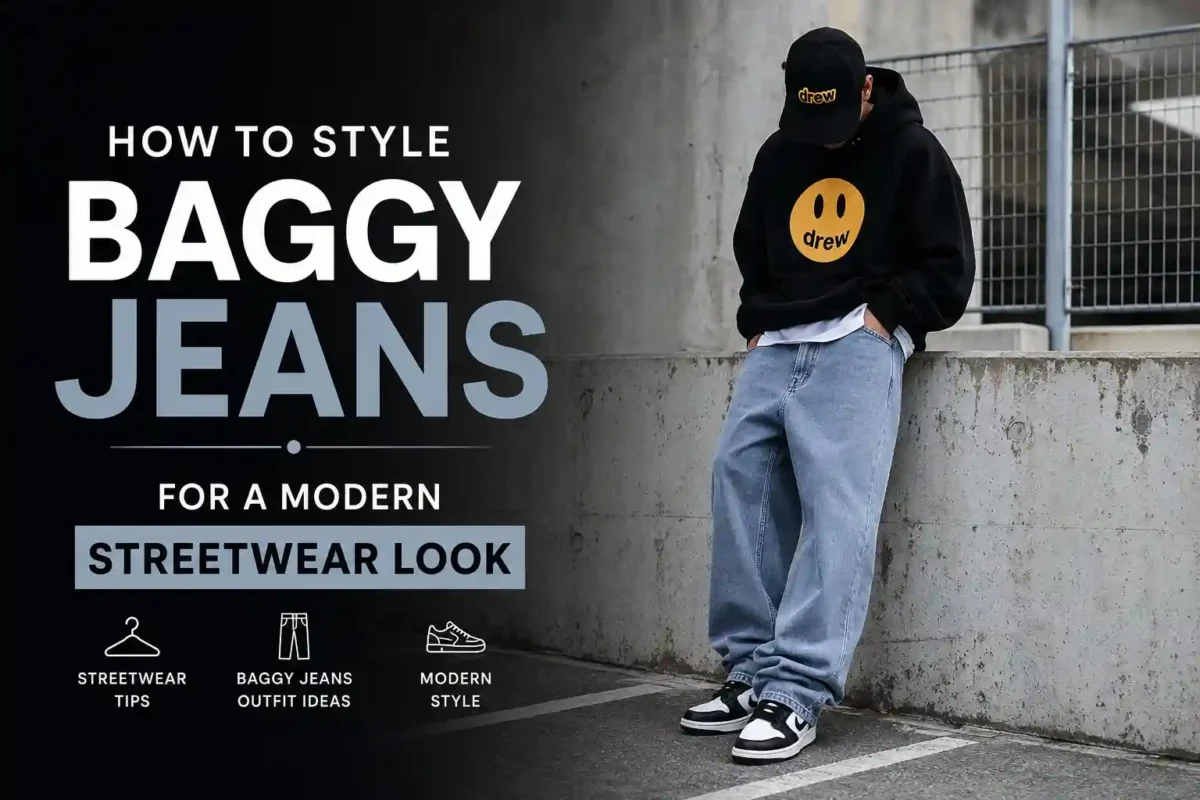 baggy jeans styled with an oversized hoodie for a modern streetwear look