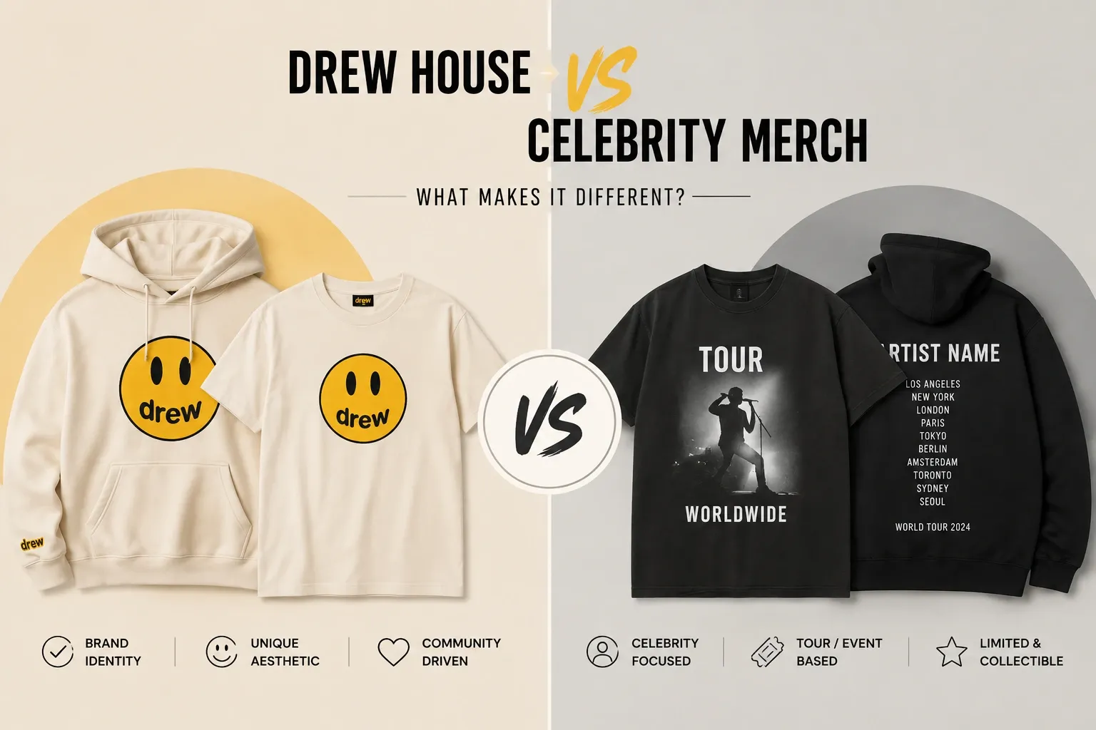 Drew House compared with traditional celebrity merchandise